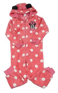 Růžová puntíkatá chlupatá kombinéza s kapucí - Minnie Disney