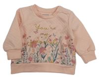 Svetloružová prešívaná mikina s nápisom a kvietkami Primark