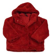 Červený chlupatý podšitý kabátek s kapucňou George