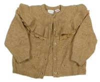 Piesková ý prepínaci sveter s volánikom a dírkovaným vzorom Zara