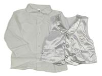 2set - Biela ľanová košile + saténová spoločenská vesta