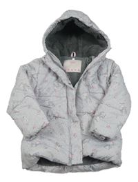 Sivá vzorovaná šušťáková zimná bunda so srnkami a kapucňou Topolino