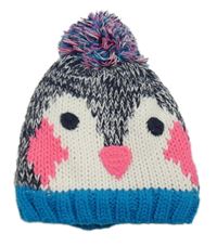 Tmavomodro-bílo-modrá melírovaná pletená čepice s bambulí - tučňáček Topomini