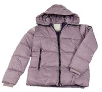 Pudrově fialová šusťáková prošívaná zimní bunda s kapucí 