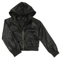 Čierna koženková bunda s kapucňou River Island