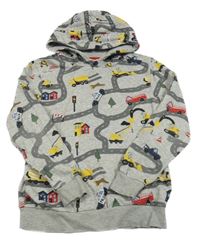 Šedá mikina se silnicemi, auty a kapucí H&M