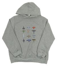 Sivá mikina s lietadly a kapucňou