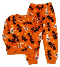 Oranžové chlupaté pyžamo s duchy a netopýry 