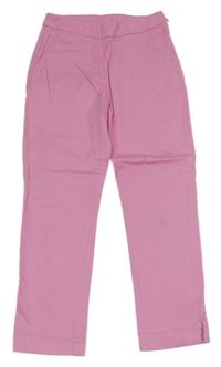 Růžové plátěné elastické 7/8 kalhoty