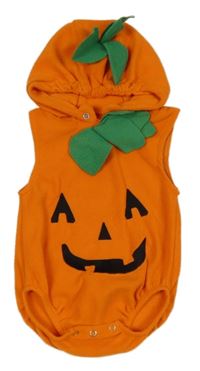 Kockovaným - Oranžové fleecová body s kapucí - tekvica