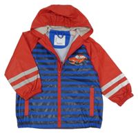 Tmavomodro-červená pruhovaná nepromokavá bunda s autem a kapucí Playshoes