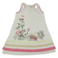 Biele plátenné šaty s výšivkami a pruhmi Kanz