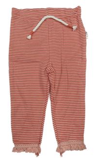 Růžové pruhované lehké tepláky s krajkou 