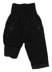 Čierne plátenné podšité nohavice s úpletovým pasom