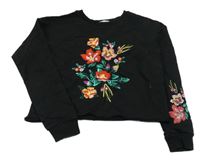 Čierna crop mikina s kvietkami H&M