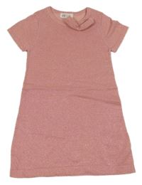 Ružové pletené trblietavé šaty s mašlou H&M