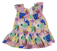 Nové - 2 set - fialovo-barevné šaty s tukany + gumička do vlasů M&S
