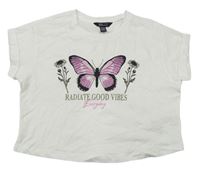 Biele crop tričko s motýlkom New Look