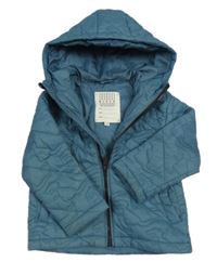 Modrá šusťáková prošívaná zateplená bunda s kapucí River Island 