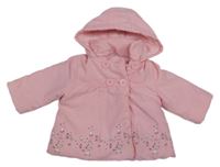 Svetloružová šušťáková zimná bunda s kvietkami a kapucňou Smily