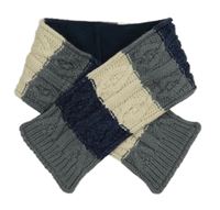 Tmavomodro-šedo-bílá pruhovaná pletená podšitá šála Next