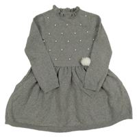 Šedé prošívané svetrové šaty s perličkami Miss Mona Mouse 