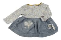 Modro-bílé plátěno/bavlněné šaty s kytičkami a myškou Next