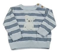 Světlemodro-modrý pruhovaný sveter s medvedíkom Nutmeg