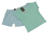 2set - Světlemodro-zelené pruhované tričko + bavlněné kraťasy Lupilu 