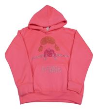 Neónově ružová mikina s holičkou z kamínků a kapucňou Awdis