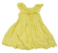 Žlté plátenné šaty s bodkami a volánikmi George