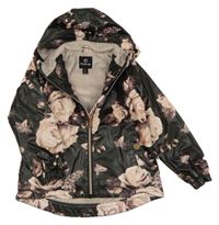 Černá nepromokavá zateplená parka s růžemi a kapucí Firetrap