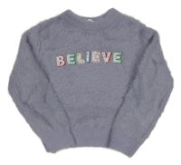 Lila chlpatý sveter s nápisom M&S