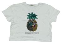 Biele crop tričko s ananasem z překlápěcích flitrů Miss E-vie