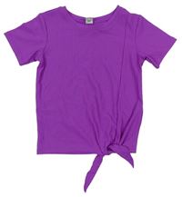 Purpurové rebrované crop tričko s uzlom Tu