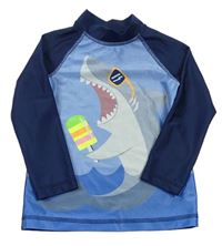 Modro-tmavomodré UV tričko so žralokom zn. H&M