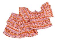 2Set - Bílo-růžovo-malinovo-oranžová vzorovaná vrstvená sukně + crop halenka Matalan