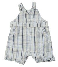 Bílo-světlemodro/béžovo-mátové pruhované plátěné laclové kraťasy Mothercare