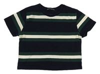 Tmavomodro/zeleno-smotanové pruhované crop tričko BRANDY MELVILLE