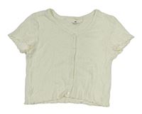 Smotanové rebrované perforované crop tričko s gombíkmi H&M