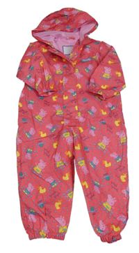 Jahodová šušťáková jesenná kombinéza s Peppa Pig a kapucňou NUTMEG