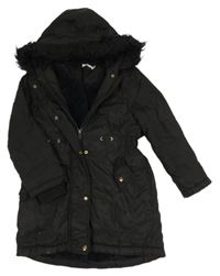 Čierna šušťáková zimná parka s kapucňou s kožešinou Bluezoo