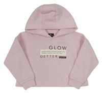 Svetloružová crop mikina s nápismi a kapucňou