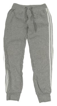 Sivé melírované tepláky s bielymi pruhmi