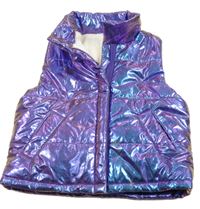 Fialová metalická prešívaná šušťáková zateplená vesta SHEIN