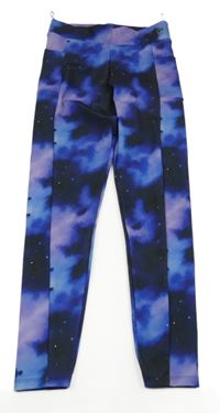 Čierno-fialovo-modré batikované športové legíny C&A