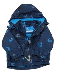 Tmavomodrá šušťáková jarná bunda s dinosaurami a odopínacíá kapucňou POCOPIANO