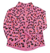 Růžovo-křiklavě korálovo-černá vzorovaná fleecová propínací mikina St. Bernard