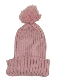 Růžová třpytivá žebrovaná čepice s bambulí 