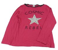 Malinovo-čierne tričko s hviezdou a kamienkami a pecičkami a nápismi S. Oliver